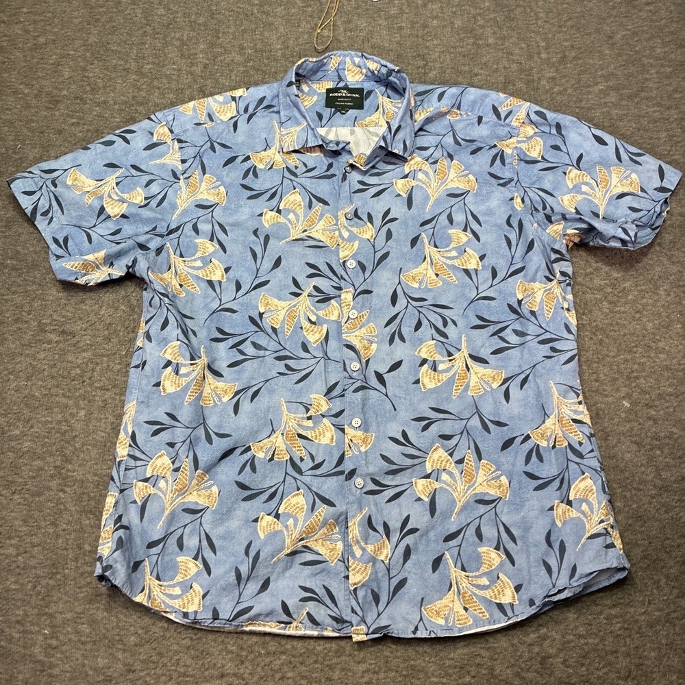 Tommy Bahama Button Up Mens XL Blue Floral Ginkgo Leaf Casual Shirt